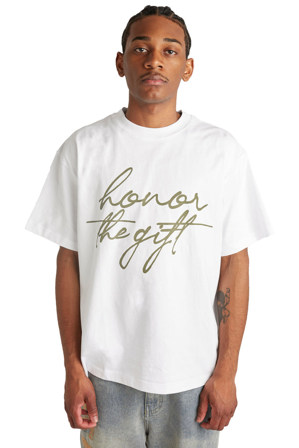 Honor The Gift Script Tee 'White' - ROOTED