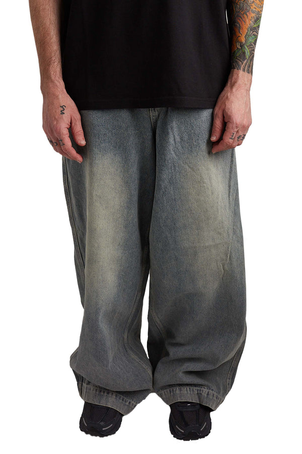 Honor The Gift Wide Leg Stamped Denim Pants 'Light Indigo' - ROOTED