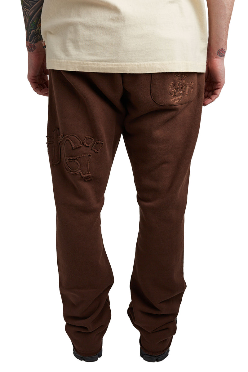 Honor The Gift Script Embroidered Sweatpants 'Brown' - ROOTED