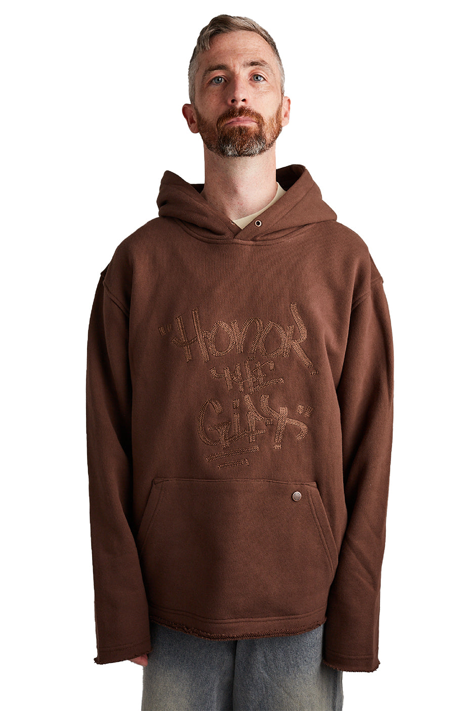 Script Embroidered Hoodie - Lt. Brown – Honor The Gift