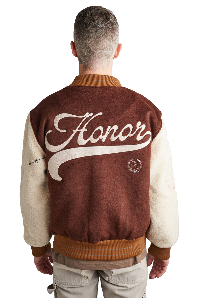Honor The Gift HTG Letterman Jacket 'Brown' - ROOTED