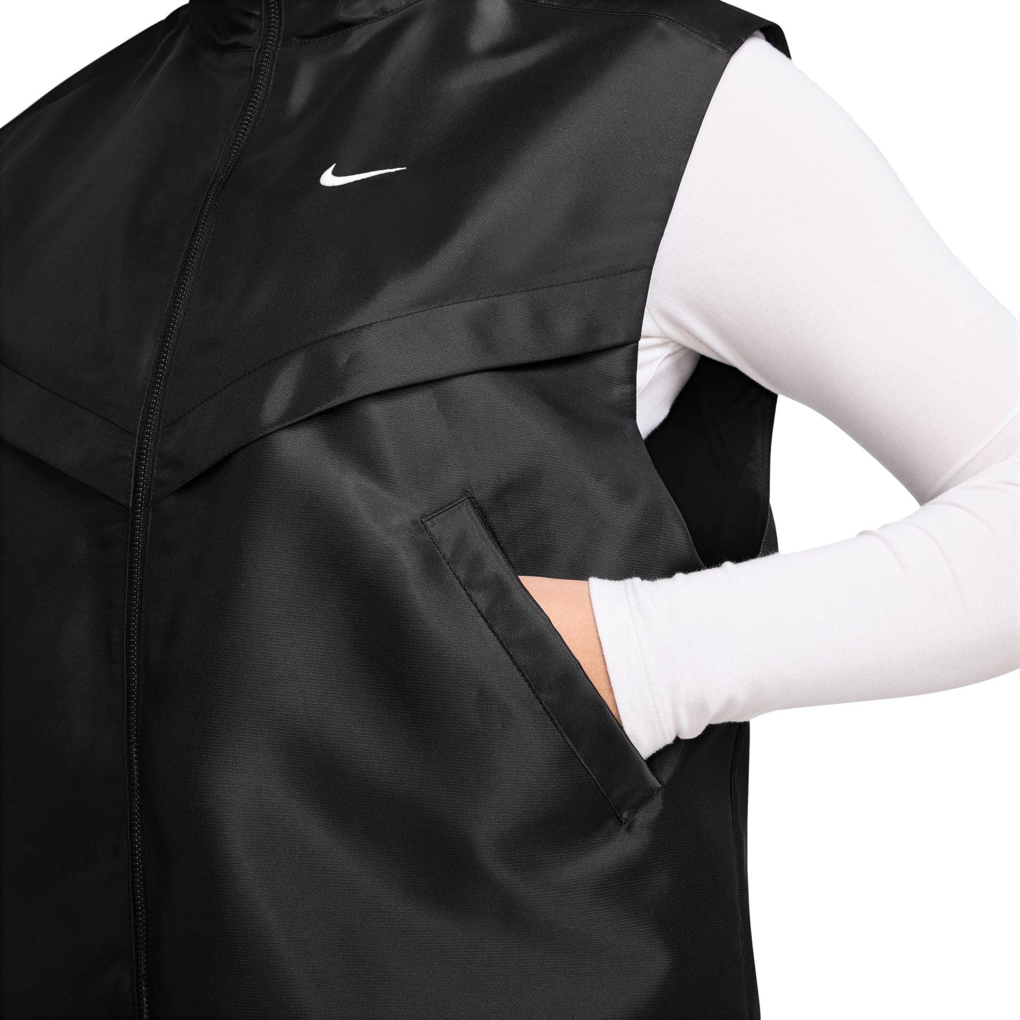 Womens Nike Sportswear Windrunner Shine Vest 'Black/White' - ROOTED