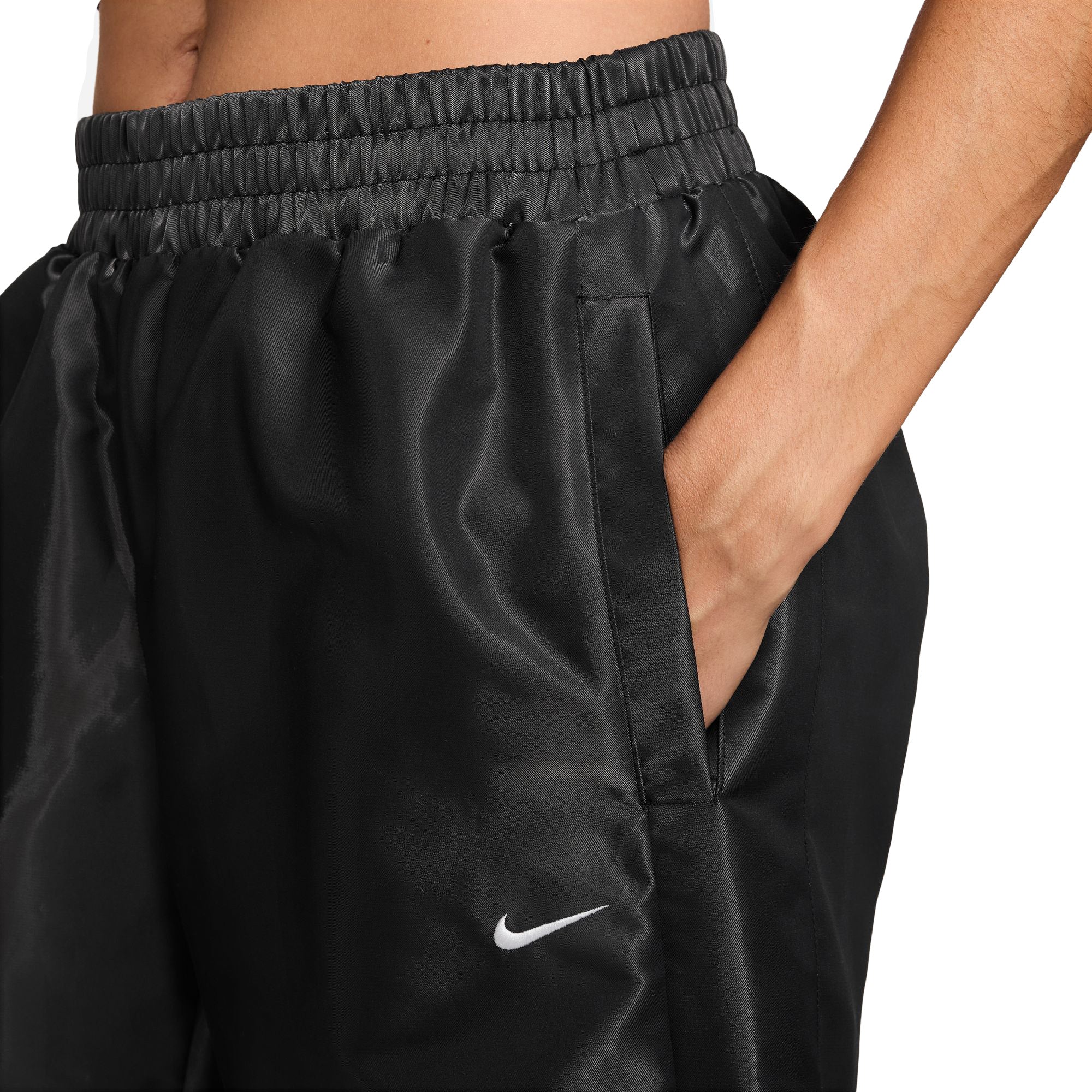 Womens Nike Sportswear Windrunner Shine Pants 'Black/White' - ROOTED