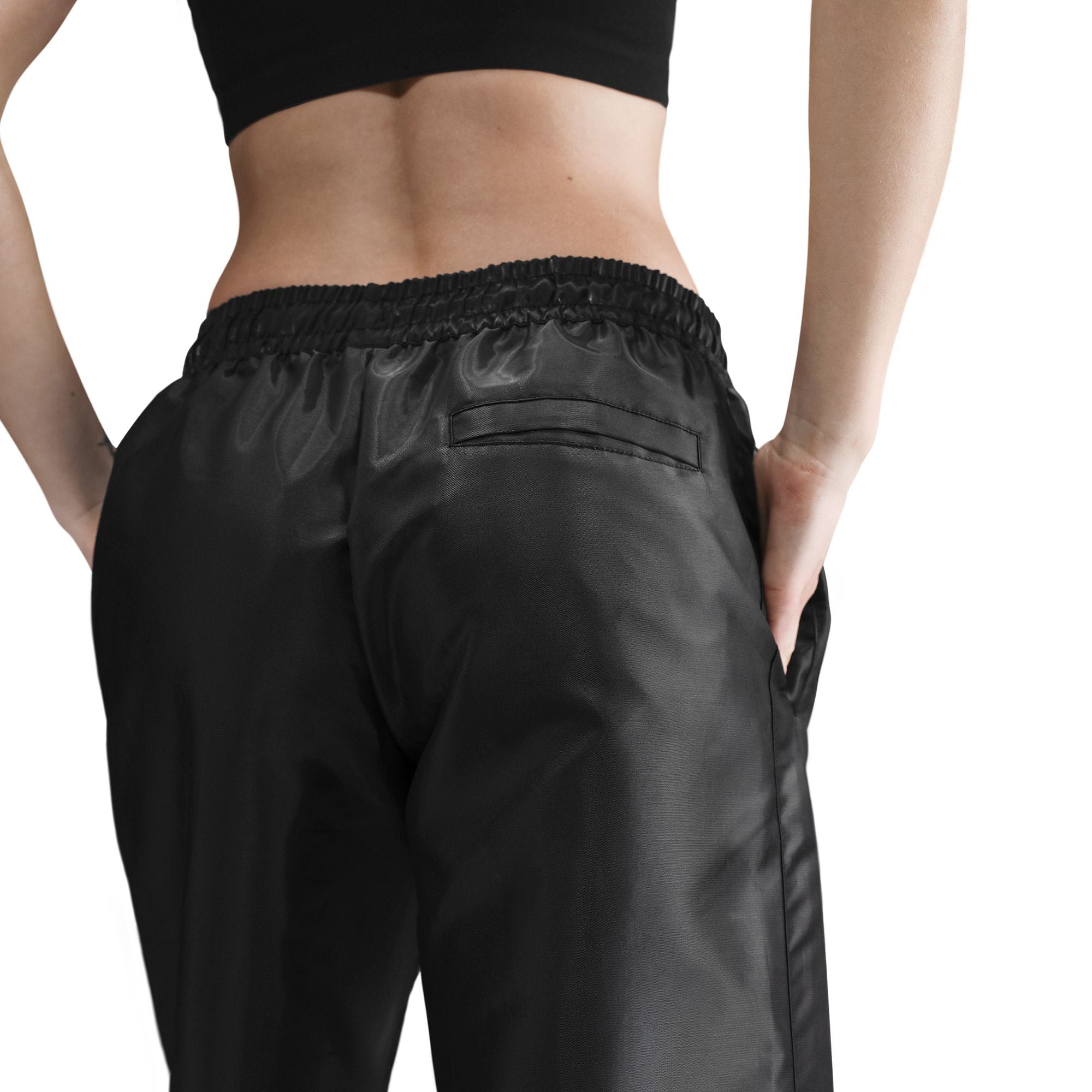 Womens Nike Sportswear Windrunner Shine Pants 'Black/White' - ROOTED