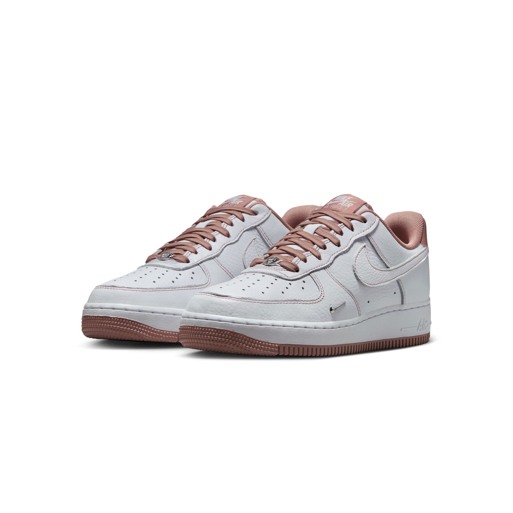 Womens Nike Air Force 1 '07 Mini Jewel 'White/Particle Pink/Metallic Silver' - ROOTED