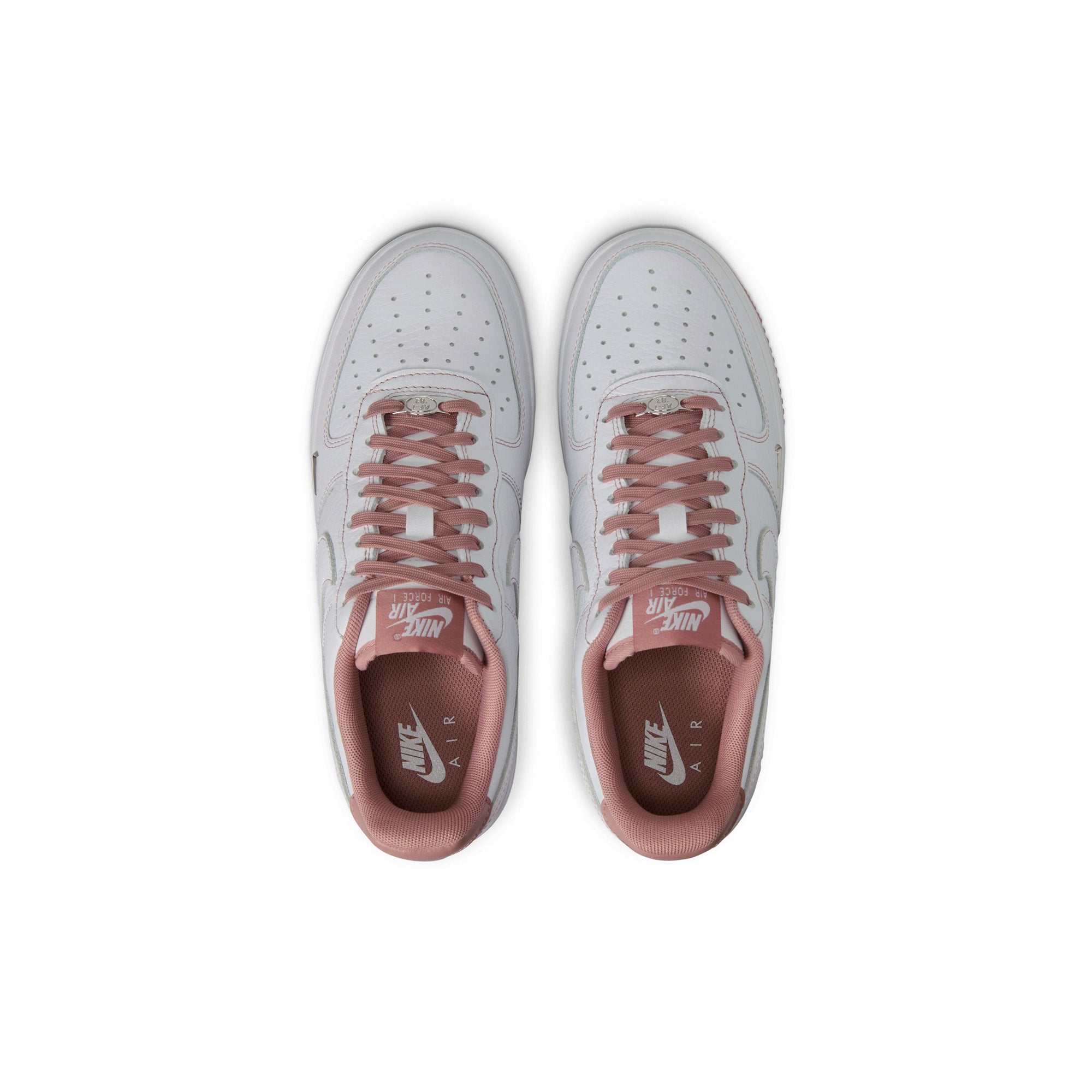 Womens Nike Air Force 1 '07 Mini Jewel 'White/Particle Pink/Metallic Silver' - ROOTED