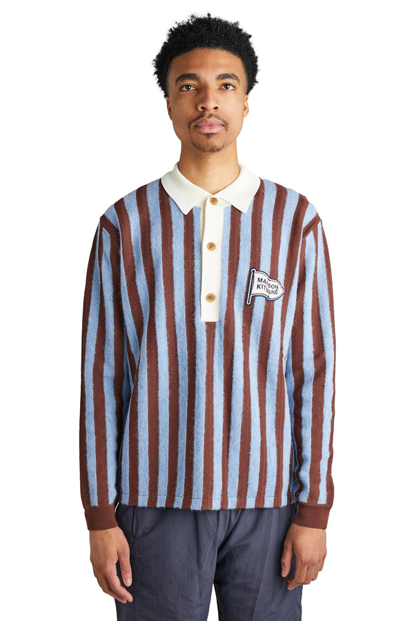 Maison Kitsune Striped Comfort Polo Shirt 'Sky Blue/Hazelnut Stripes' - ROOTED