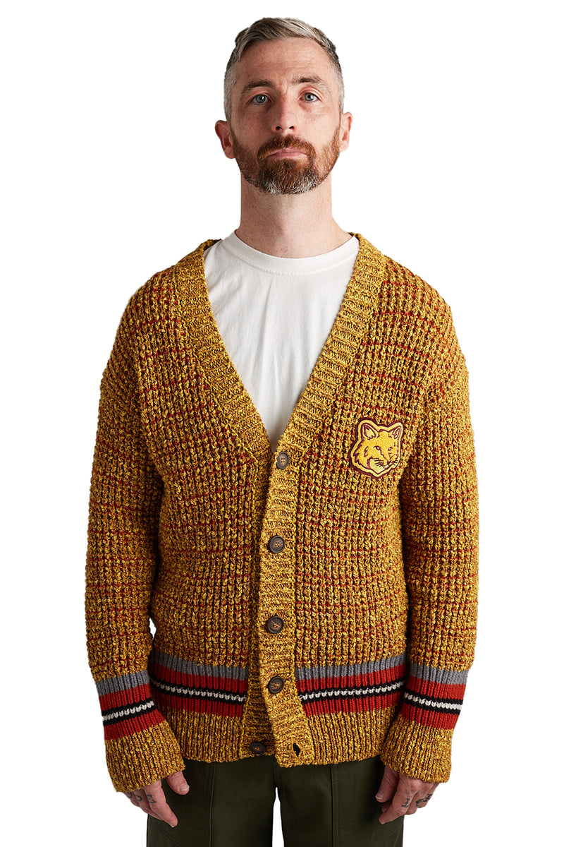 Maison Kitsuné logo-patch knitted wool cardigan - Yellow