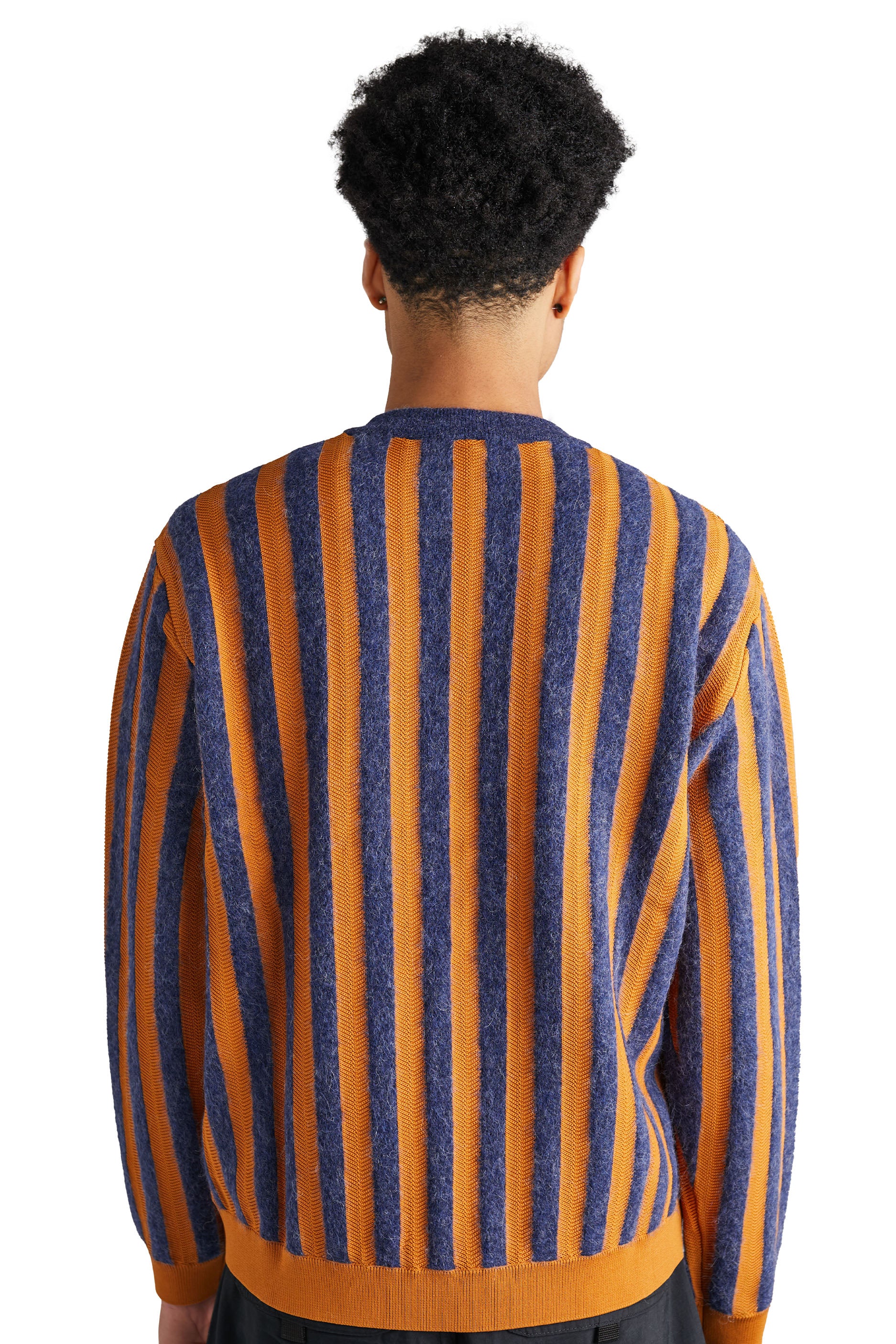 Maison Kitsune Striped Comfort Sweater 'Ink Blue/Mustard Stripes' - ROOTED