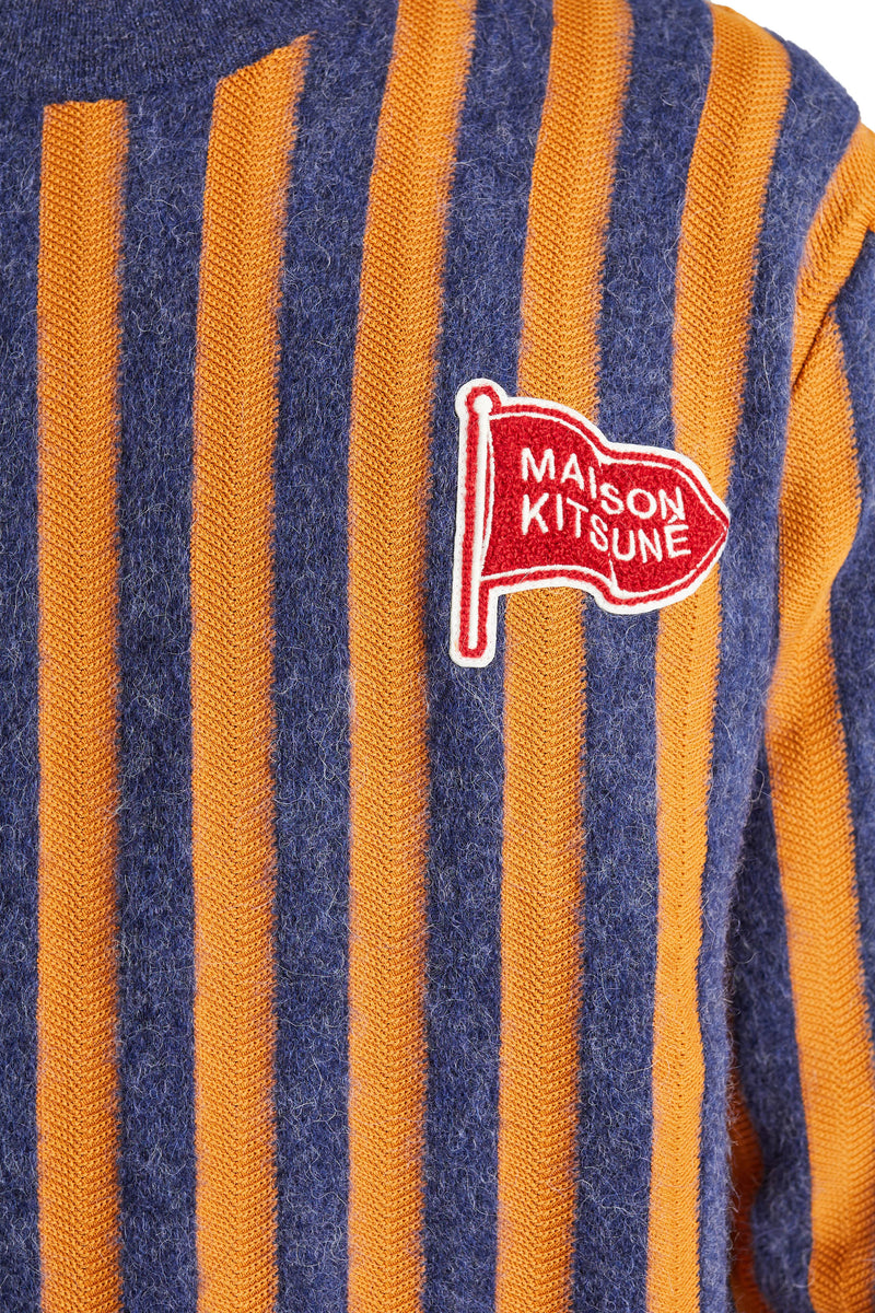 Maison Kitsune Striped Comfort Sweater 'Ink Blue/Mustard Stripes' - ROOTED