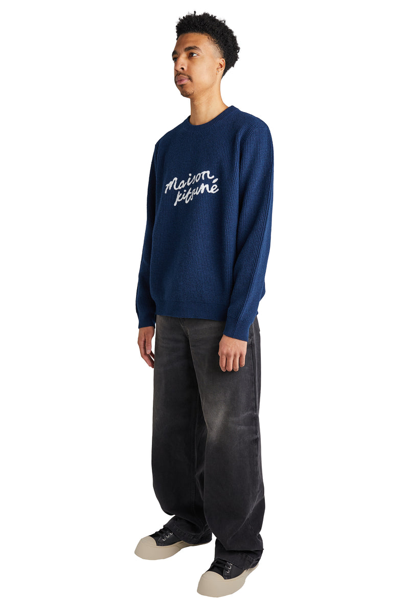 Maison Kitsune Handwriting Comfort Sweater 'Ink Blue' - ROOTED