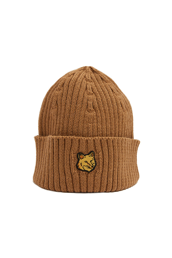 Maison Kitsune Fox Head Patch Ribbed Beanie 'Golden Brown' - ROOTED