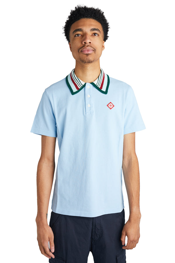 Casablanca Mint Stripe Knit Collar Polo Shirt 'Pale Blue' - ROOTED