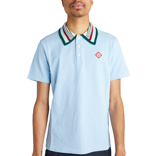 Casablanca Mint Stripe Knit Collar Polo Shirt 'Pale Blue' | ROOTED