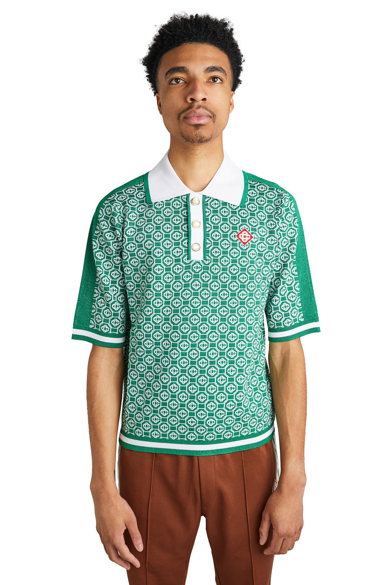 Casablanca Lurex Jacquard Polo Shirt 'Green' - ROOTED