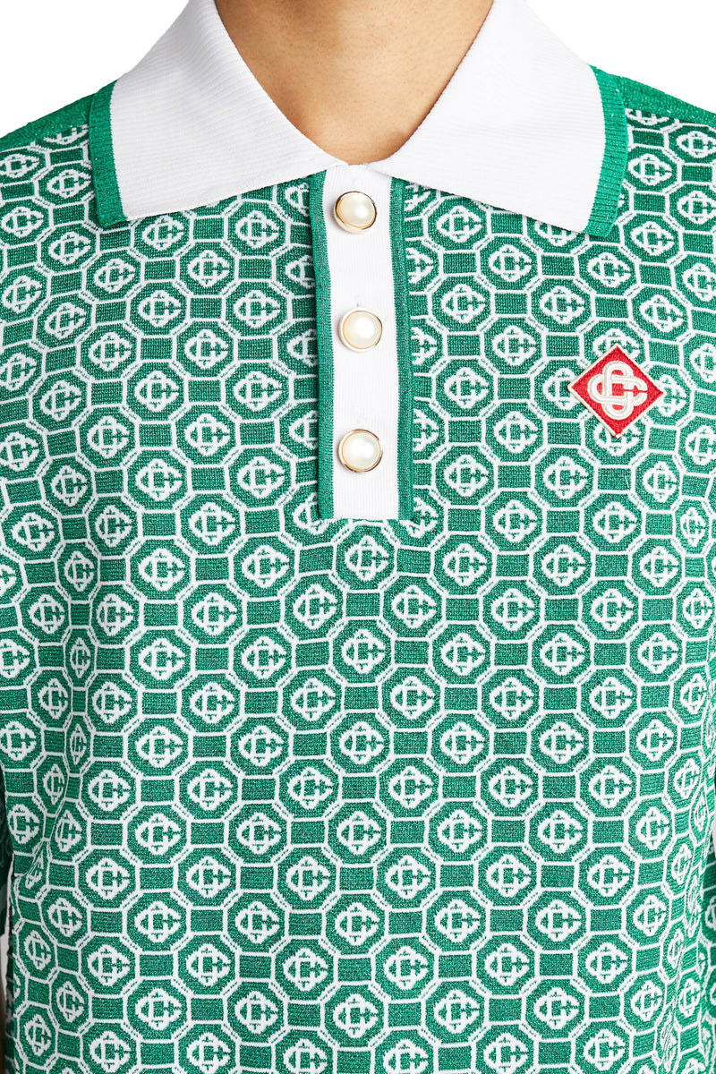 Casablanca Lurex Jacquard Polo Shirt 'Green' - ROOTED