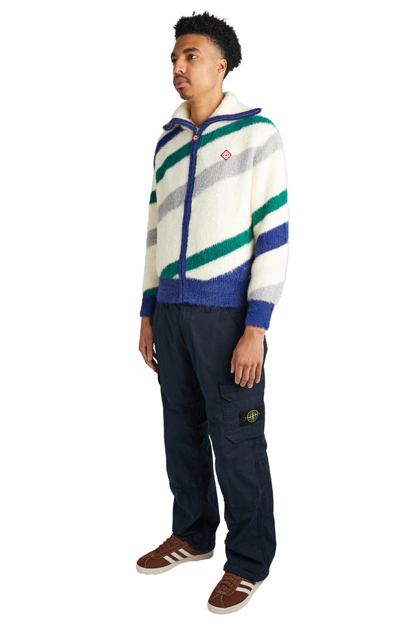 Casablanca Furry Striped Zip Up Jacket 'White/Blue/Green' - ROOTED