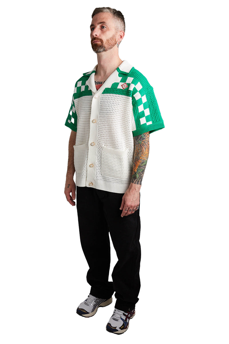 Casablanca Faux Crochet Tee 'White/Green' - ROOTED