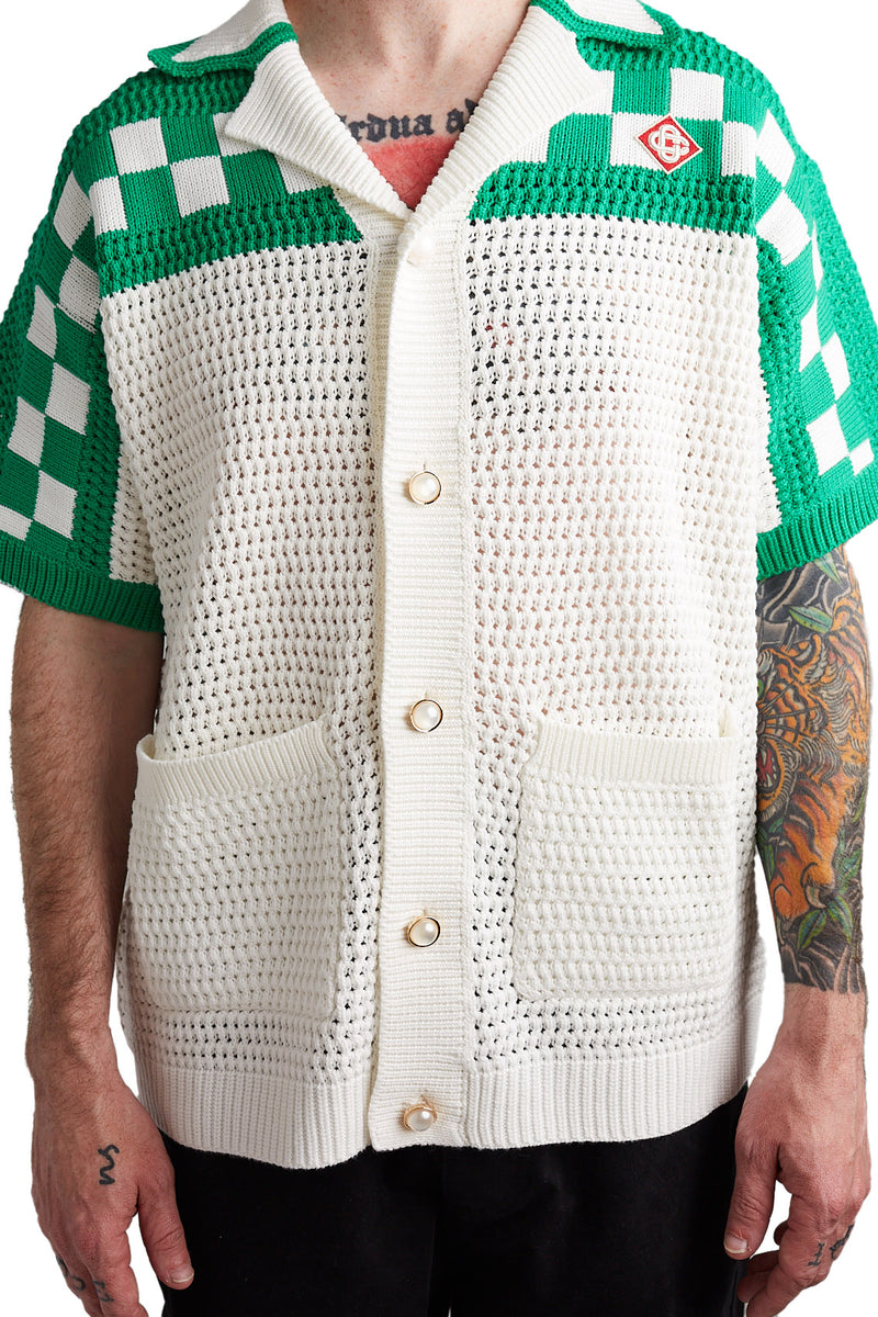 Casablanca Faux Crochet Tee 'White/Green' - ROOTED
