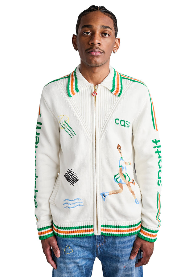 Casablanca Le Jeu Intarsia Knit Jacket 'White' - ROOTED