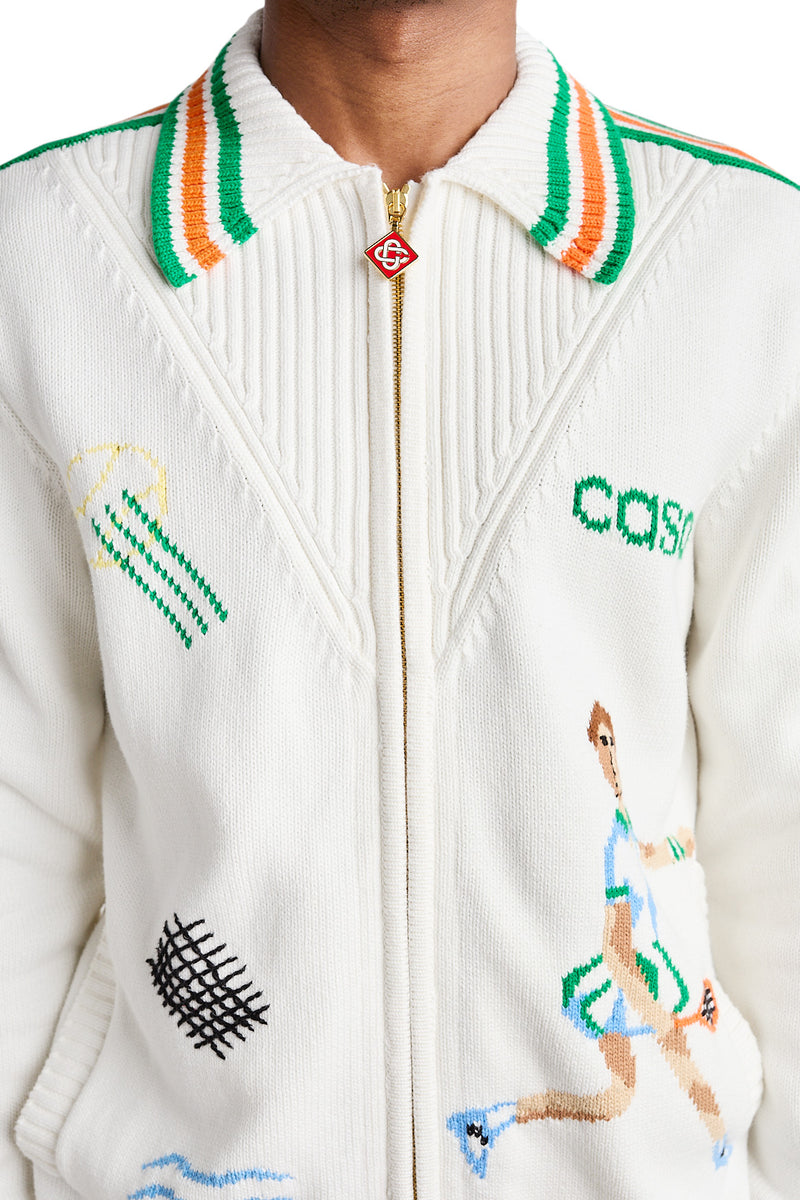 Casablanca Le Jeu Intarsia Knit Jacket 'White' - ROOTED