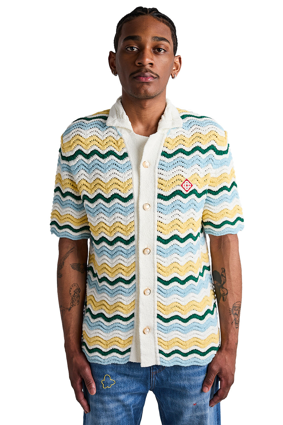 Casablanca Boucle Wave Shirt 'Yellow/Blue' - ROOTED