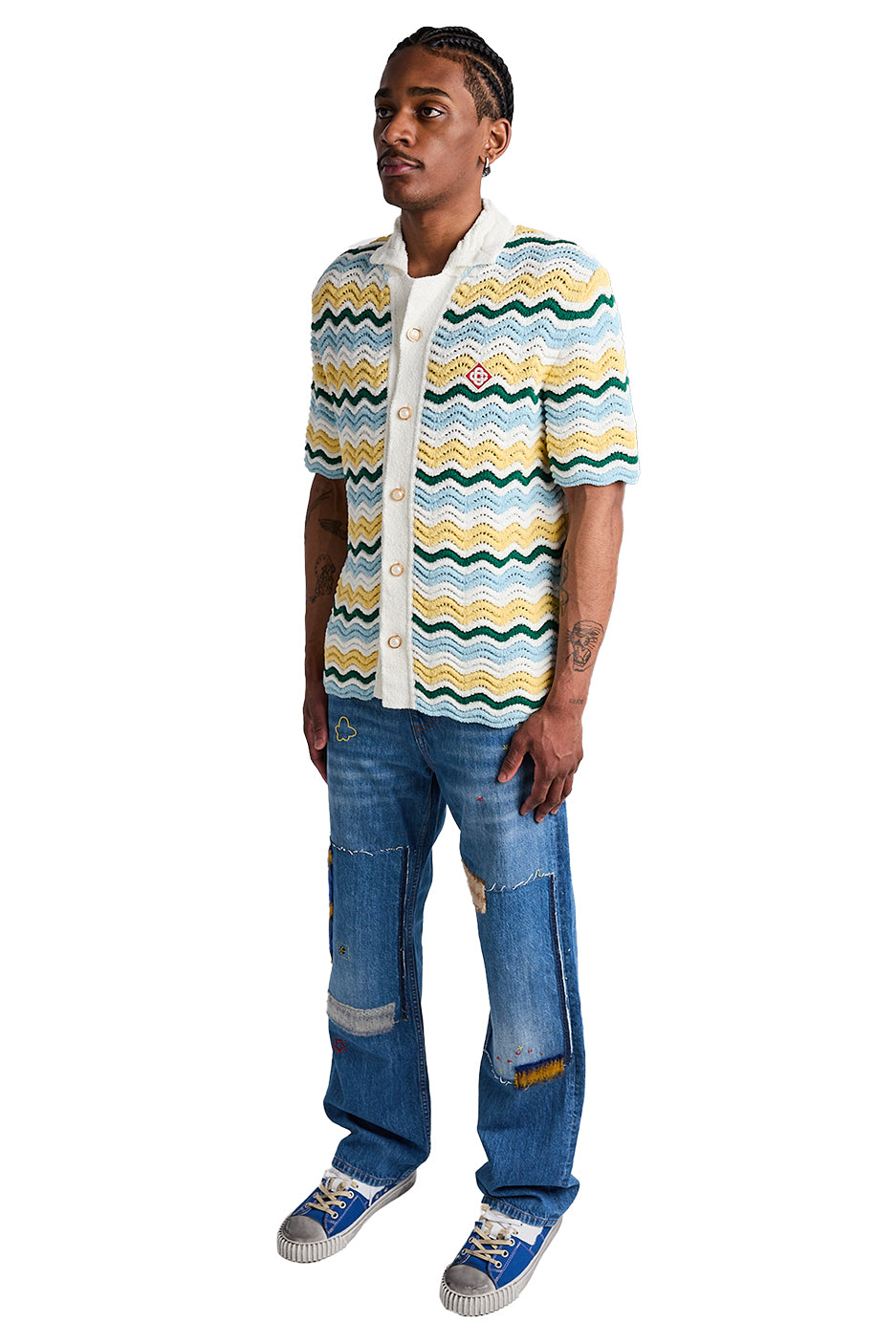 Casablanca Boucle Wave Shirt 'Yellow/Blue' - ROOTED