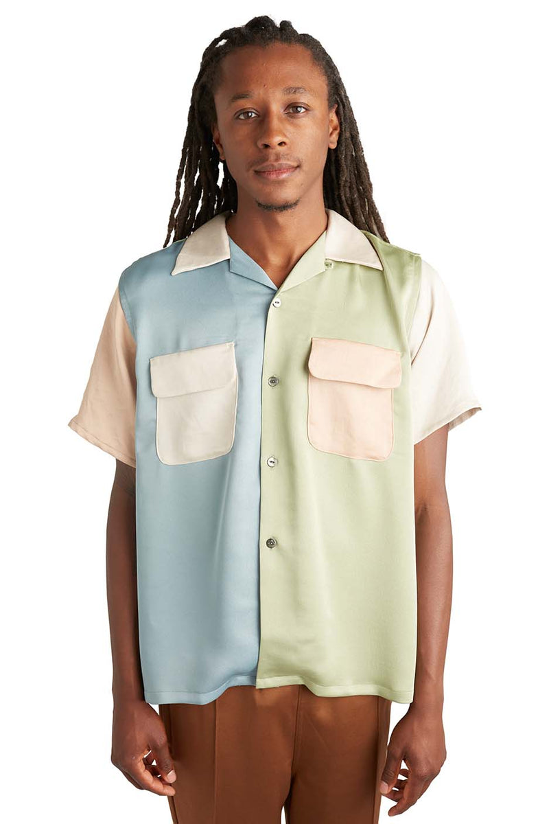 Needles Mens Poly Sateen Classic Button Up Shirt 'Light Tone' | ROOTED