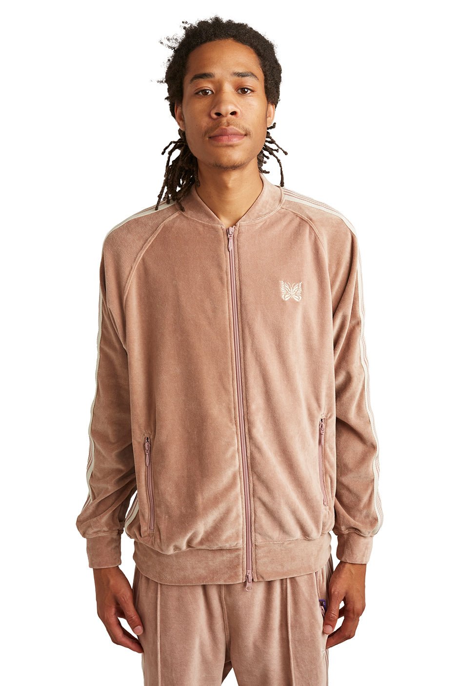 Needles Mens C/PE Velour Track Jacket 'Old Rose' - ROOTED