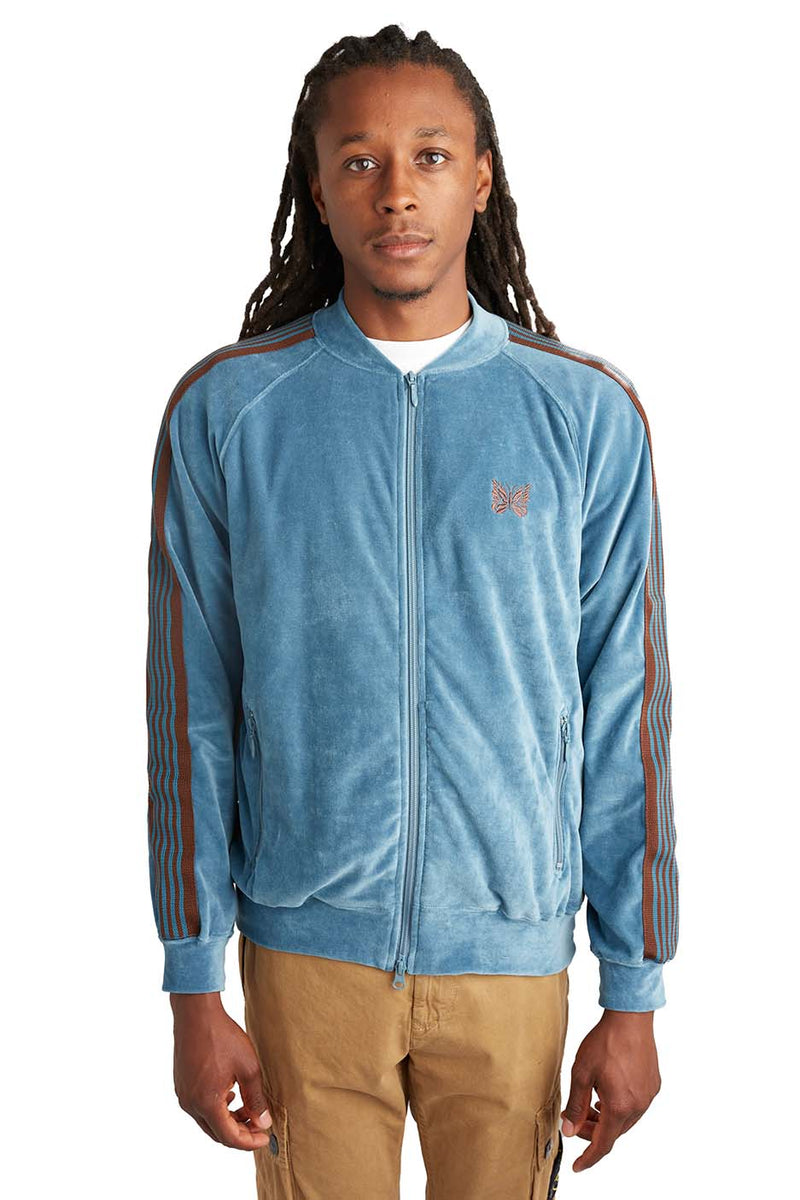 Needles Mens C/PE Velour Track Jacket 'Blue Grey' | ROOTED