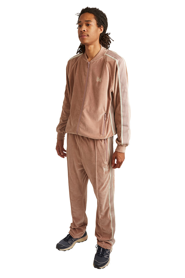 Needles Mens C/PE Velour Trackpants 'Old Rose' - ROOTED