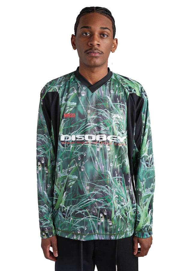 Martine Rose Panelled Football Top 'Grass Print/Black' - ROOTED