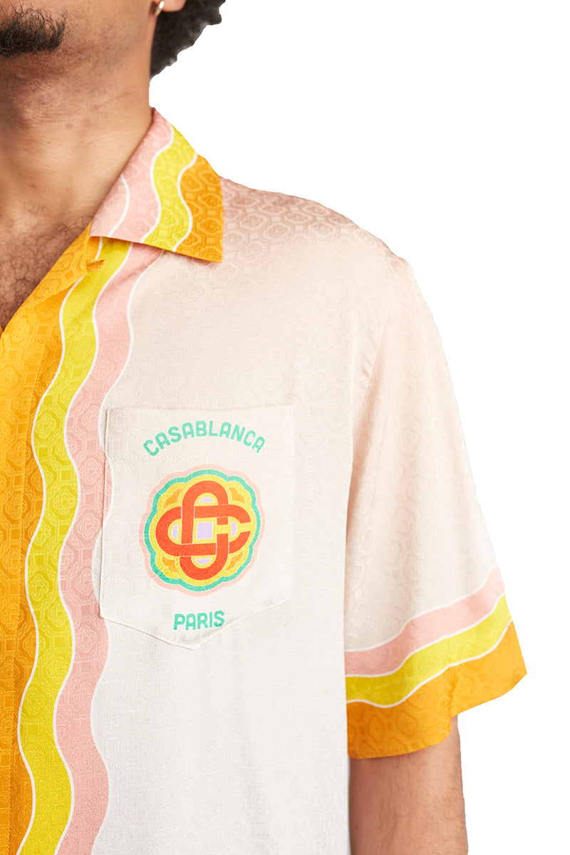 Casablanca Mens Rainbow Monogram Cuban Collar Shirt - ROOTED