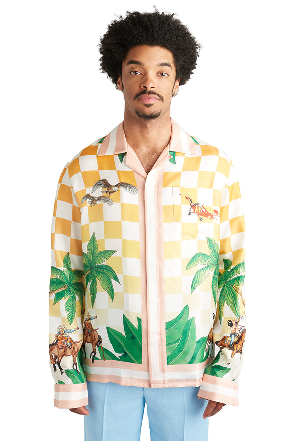 Casablanca Mens Tennis Club Cuban Collar LS Shirt - ROOTED