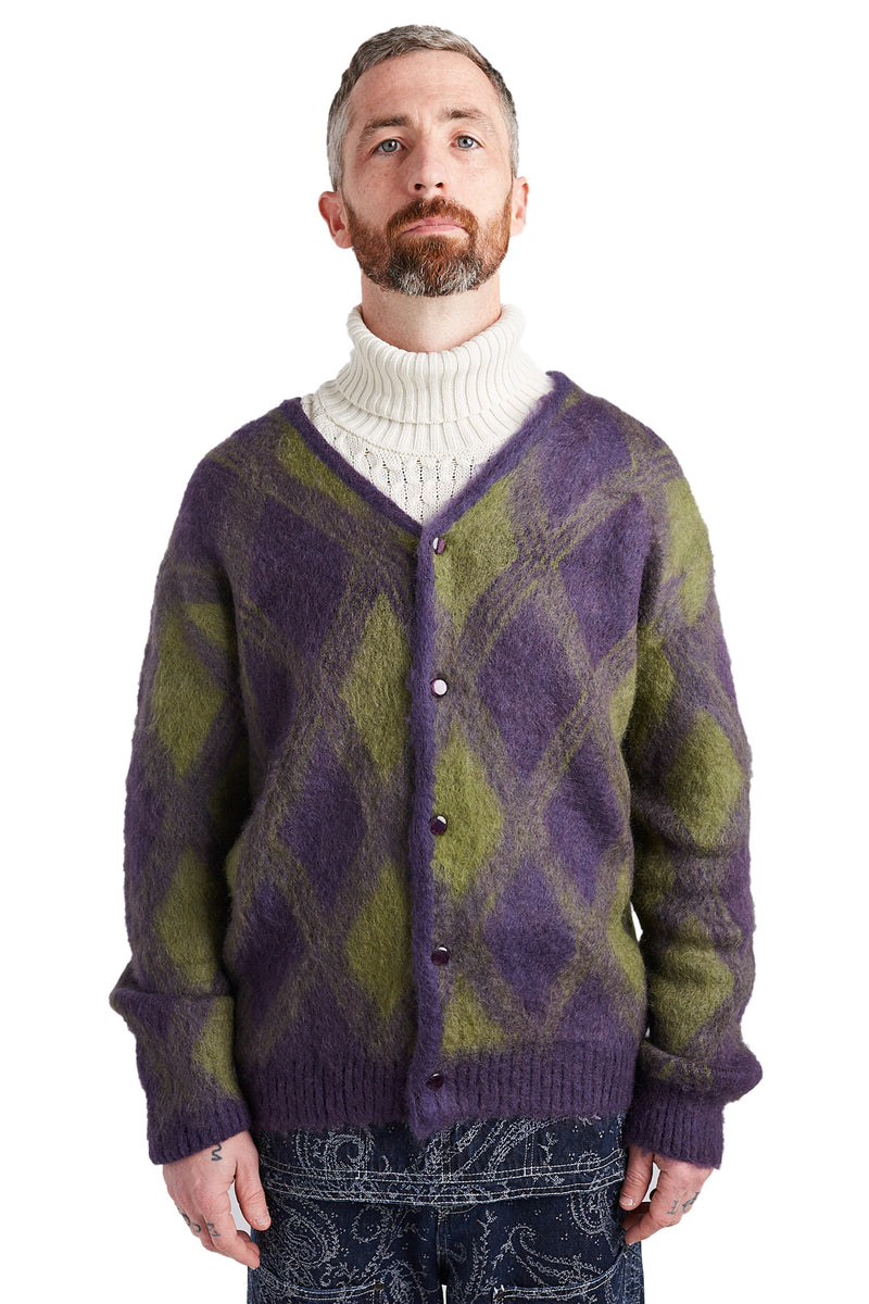 Needles Argyle Mohair Cardigan 'Purple' - ROOTED