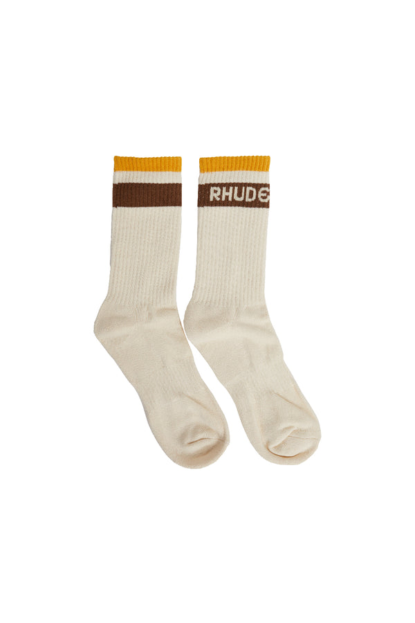 Rhude Stripe Logo Sock 'Creme/Mustard/Brown' - ROOTED