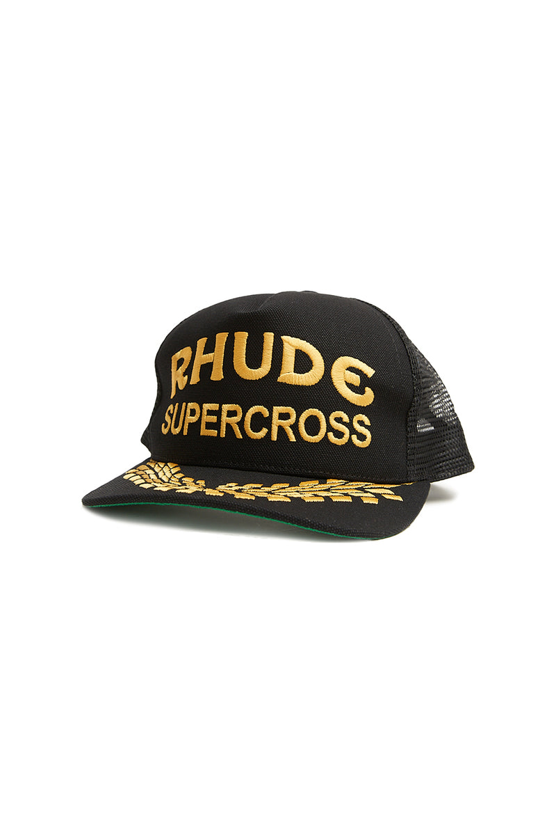 Rhude Canvas Supercross Trucker Hat 'Black' - ROOTED