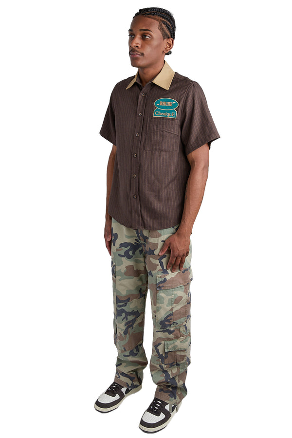 Rhude Twill Stripe Mechanic Shirt 'Brown/Tan' - ROOTED