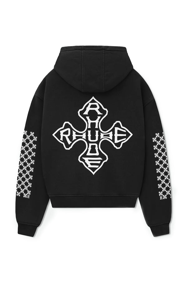 Rhude Cross Logo Zip-Up Hoodie 'Black'