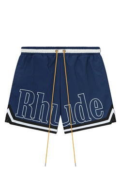 Rhude Basketball Logo Swim Shorts 'Blue/Black/White'