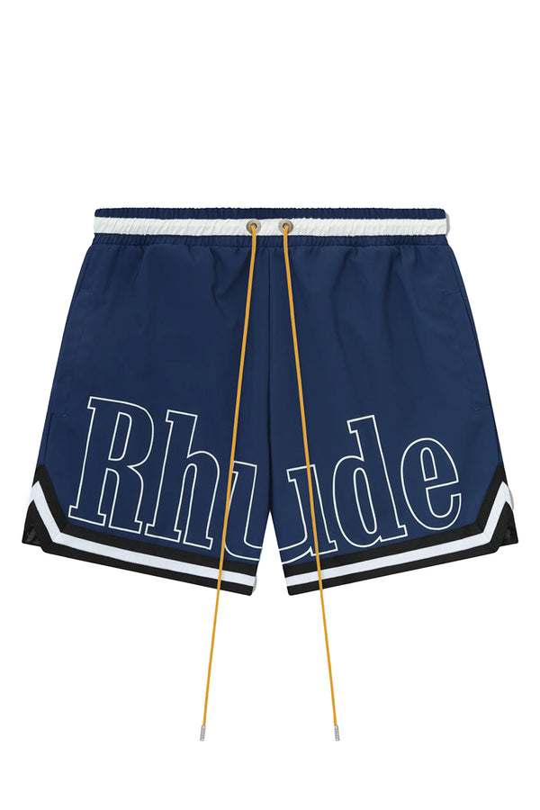 Rhude Basketball Logo Swim Shorts 'Blue/Black/White'