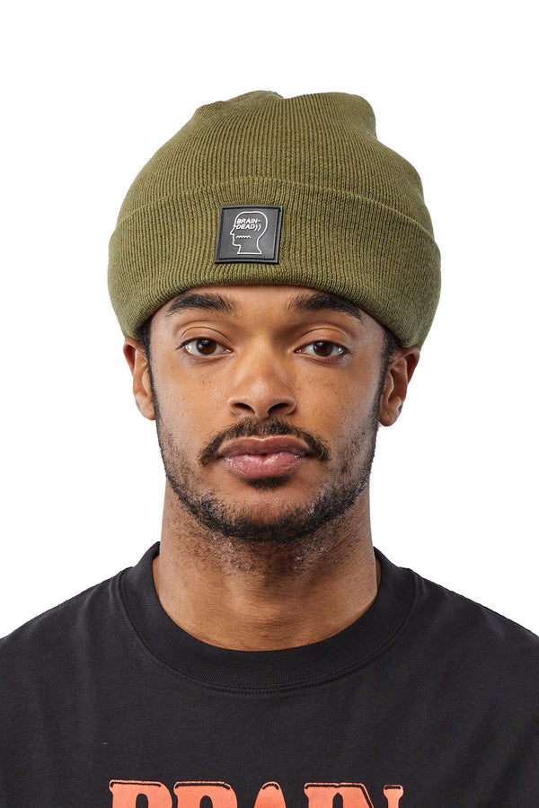 Brain Dead Logo Head Beanie 'Olive' - ROOTED