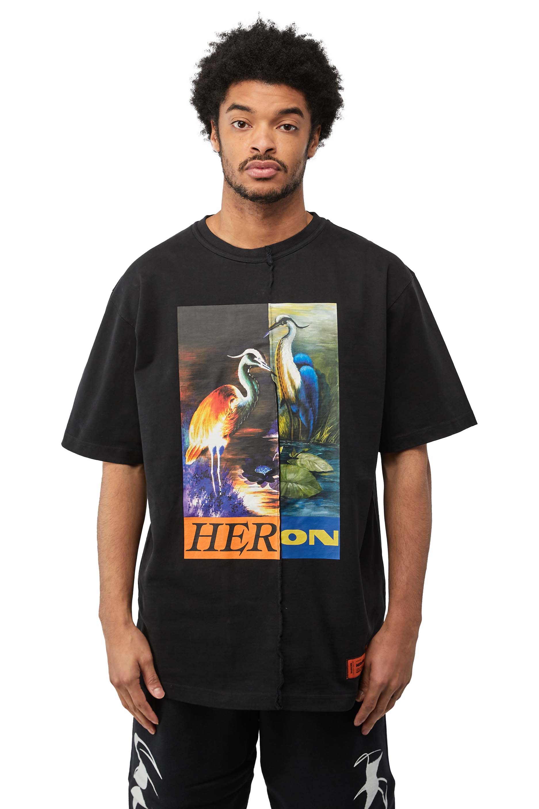 Heron Preston Split Herons S/S Tee 'Black/Orange' - ROOTED