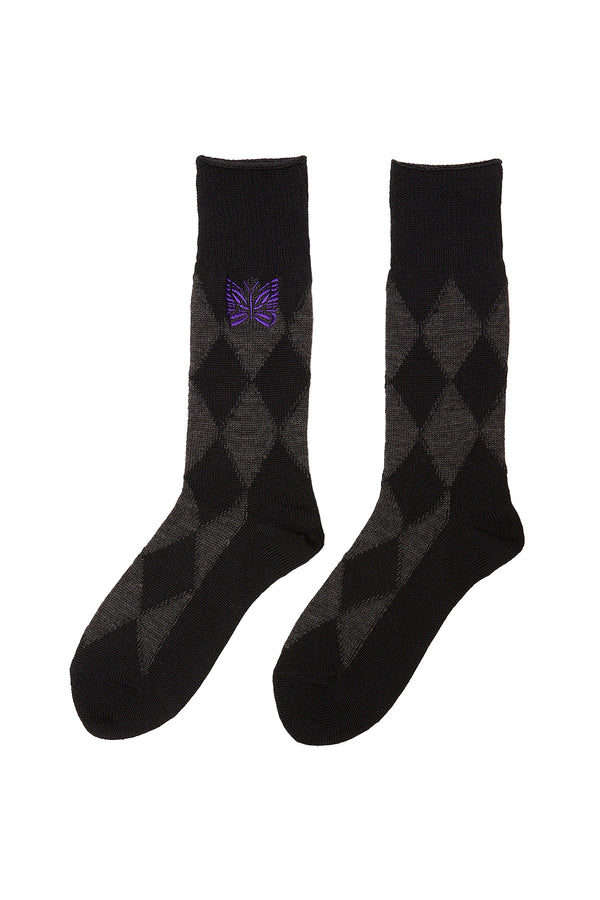 Needles Argyle Socks 'Charcoal' - ROOTED