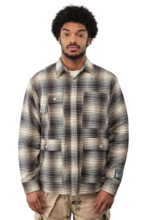 Reese Cooper Cargo Flannel Shirt 'Blue' - ROOTED