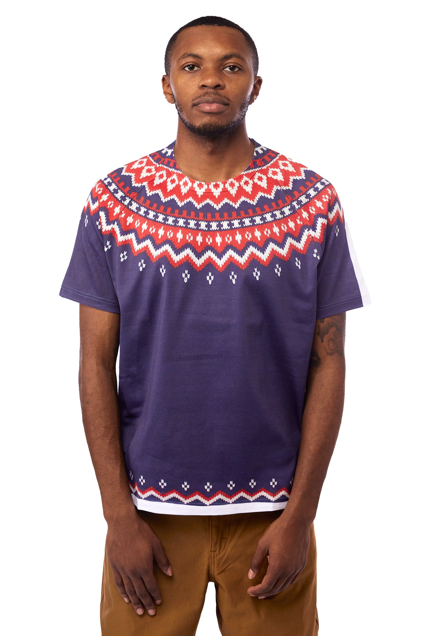 Junya Watanabe Sweater Print Tee 'White/Navy' - ROOTED