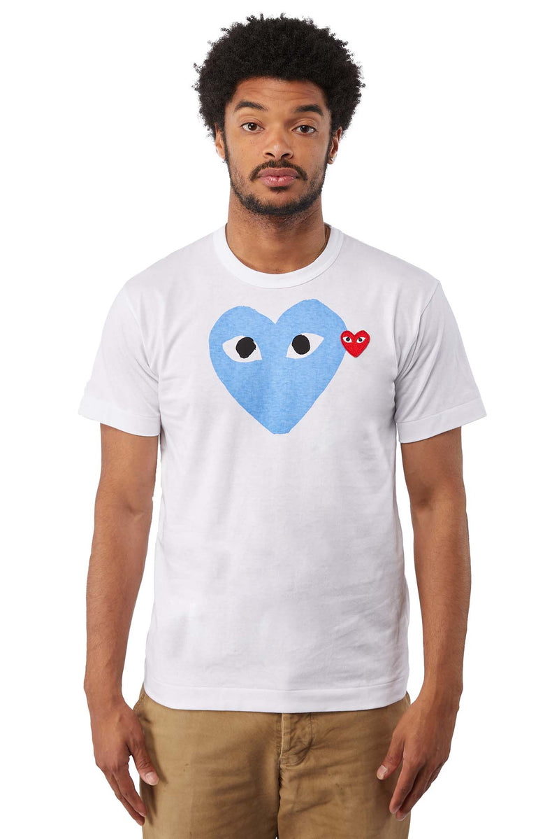 COMME des GARÇONS PLAY Blue Heart Tee 'White/Blue' - ROOTED