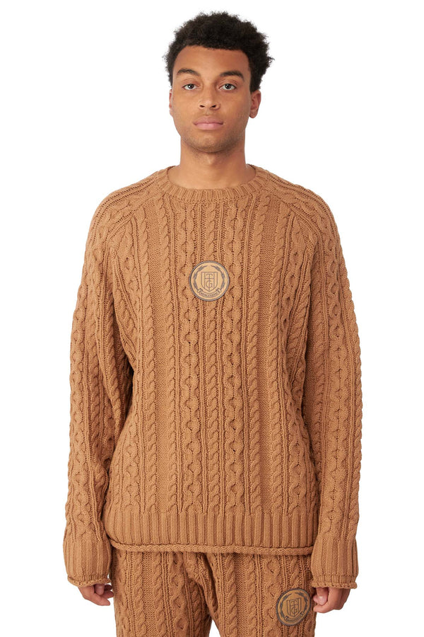 Honor The Gift Mens Cable Knit Jumper 'Tan' - ROOTED