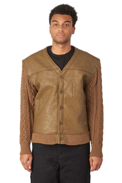 Honor The Gift Mens Vegan Leather Cardigan 'Olive' - ROOTED