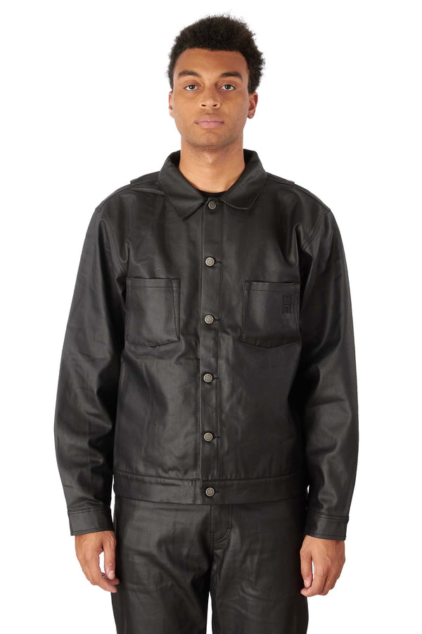 Honor The Gift Mens Waxed Denim Trucker Jacket 'Black' - ROOTED